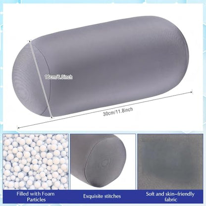 Geelin 2 Pcs Micro Bead Roll Pillow 11.8 x 6.3 Inch Soft Bolster Cylindrical Pillow for Sleeping Home Travel Neck Head Back Support Rest(Grey, Blue) - color: Grey, Blue