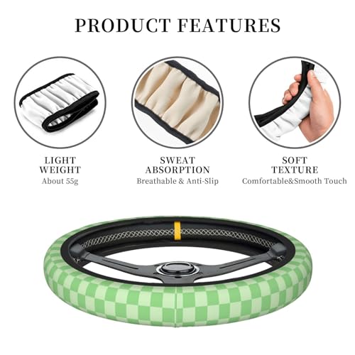 Light Green Steering Wheel Cover for Women,Universal Auto Steering Wheel 14-15 Inch Car Interior Accessories with 2PCS Car Coasters,Suitable for Men and Women - color: Light green