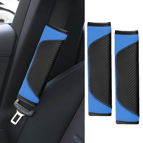 2PCS Car Seat Belt Cover Pad, Soft Carbon Fiber Leather Seatbelt Shoulder Protector for a More Comfortable Driving, Universal Safety Belt Strap Cover to Protect Your Neck (Blue) - color: Blue