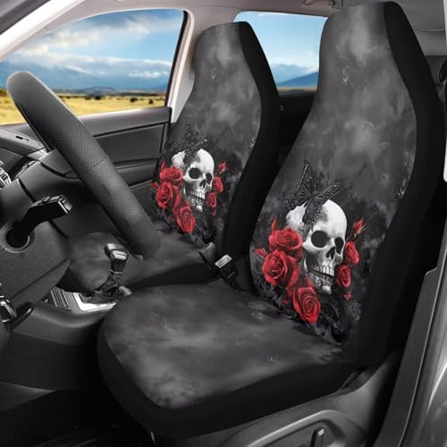 Cool Skull Rose Car Seat Covers for Front Seats Ethnic Style Bucket Seat Covers Universal Fit for SUV Truck Sedan Front Seat Protector,2 Piece Set - color: Cool Skull Rose 86