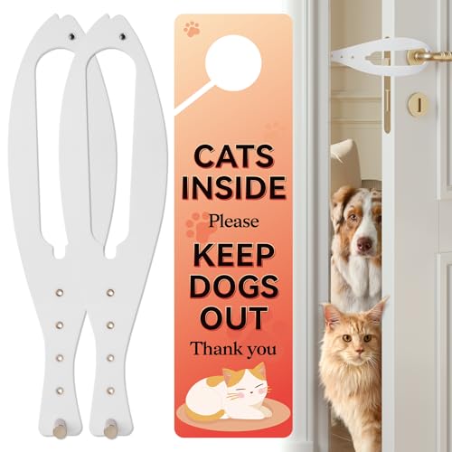 Cat Door Latch, 2 Pcs Cat Door Stopper Pet Door Latch to Keep Dog Out of Litter Box and Food, Door Prop for Cat with 5 Adjustable Size Strap 2.5-6" Wide, No Measuring, Easy to Install, White - color: 2pcs-white