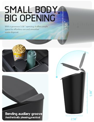 Car Trash Can with Lid Small Cup Holder Door Pocket Garbage Can Bin Trash Container Fits Auto Home Office, Black 1 Pack