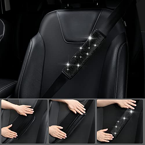 CAR PASS 23 PCS Bling Diamond Car Accessories Set for Women, Leather Seat Covers Full Set Floor Mats Steering Wheel Cover, Coasters Seat Belt Covers Phone Holder Universal Fit Car SUV Truck Van Black - color: Black Diamond