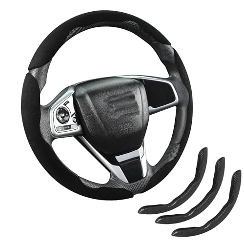 Premium Suede Car Steering Wheel Cover, Non-Slip Segmented, Suitable for Car, SUV, Truck, O/D Shape, 14.5-16inches Steering Wheel Protector,Universal Auto Accessories (Black, 3pcs) - color: black, size: 3pcs