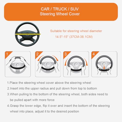 Ultra Fine Carbon Fiber Leather Steering Wheel Cover, Anti Slip and Sun Protective Protect The Steering Wheel, Easy to Install,Universal of 14.5"-15" (Beige) - color: Beige