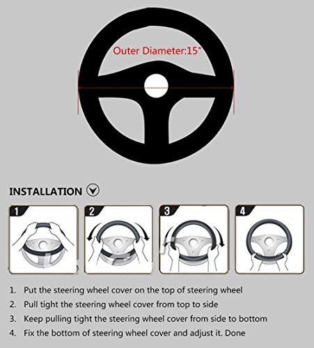 Valleycomfy Steering Wheel Covers Universal 15 inch - Genuine Leather, Breathable, Anti Slip & Odor Free (White Line, M(14" 1/2-15" 1/4)) - color: White Line, size: M(14"1/2-15"1/4)