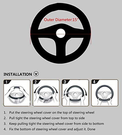 Valleycomfy Steering Wheel Covers Universal 15 inch - Genuine Leather, Breathable, Anti Slip & Odor Free (White Line, M(14" 1/2-15" 1/4)) - color: White Line, size: M(14"1/2-15"1/4)