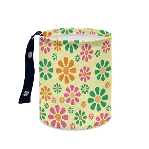 Colorful Hippie Flower Car Trash Bin Garbage Can Foldable Rubbish Bin Basket Bag Portable Cup Holder Organizer with Strap Universal Storage Bag Box for Fit Most Cars, SUVs, Trucks - color: Colorful Hippie Flower