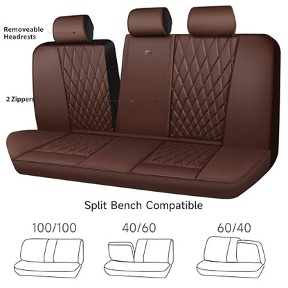 CAR PASS Piping Luxury Faux Leather Seat Covers Full Set, 5 Seats Anti-Slip Waterproof Seat Covers Compatible with Front Armrests, Universal Fit for Suvs,Vans,Trucks,Airbag Compatible, Pure Brown - color: Pure Brown, size: Full Set