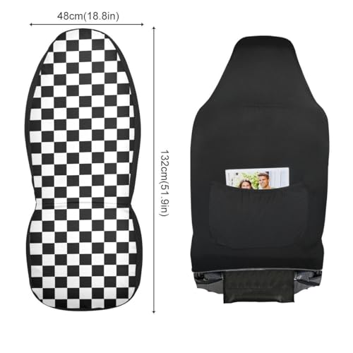 Checkered Car Seat Covers Set of 2,Geometric Checkered Plaid Pattern Black White Car Racing Sports Chess Board Universal Front Seat Protector for Women Men Cute Car Accessories for Trucks - color: Black White