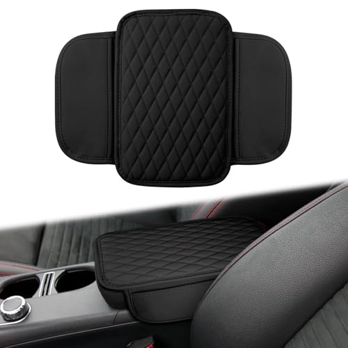 Car Center Console Cover, Anti-Scratch Leather and Memory Foam Center Console Cover, Hand Rest Pillow with 2 Organizer Pockets Storage Bags, Universal Fit for Most Vehicles, Car Accessories (Black) - color: Black