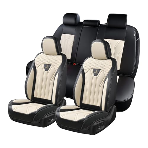 Leather Seat Covers, Seat Covers Full Set, Car Seat Protectors 5 Seats, Automotive Seat Covers Fit for Most Cars Trucks SUV- Black&Beige - color: Black&Beige, size: FullSet