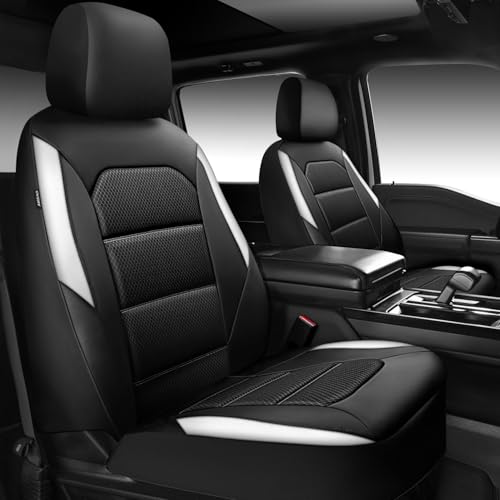 CAR PASS Memory Foam Car Seat Covers,Air Cool Mesh Thick Seat Covers Front Seats,White Leather Seat Covers for Car,Universal Automotive Comfort for Most Cars,SUV,Trucks,Airbag Compatible,Black White - color: black/white, size: Two Front