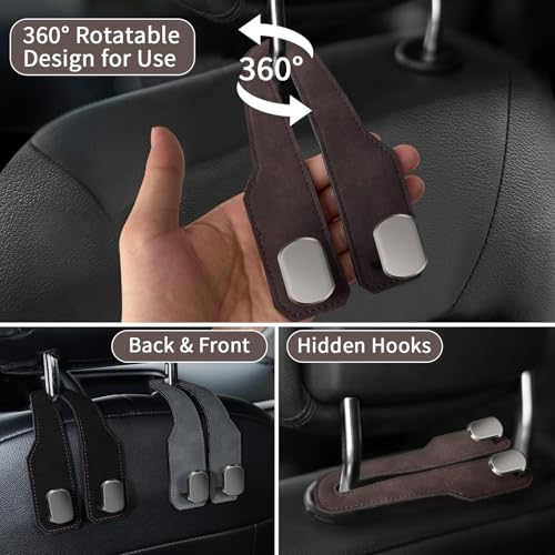 Car Seat Headrest Hooks for Purses and Bags, 4 Pack Bag Purse Holder for Car with Double Metal Hooks, Car Purse Hanger, Headrest Back Seat Handbags Hook Cute Hanging Accessories, Brown - color: Brown 4pcs