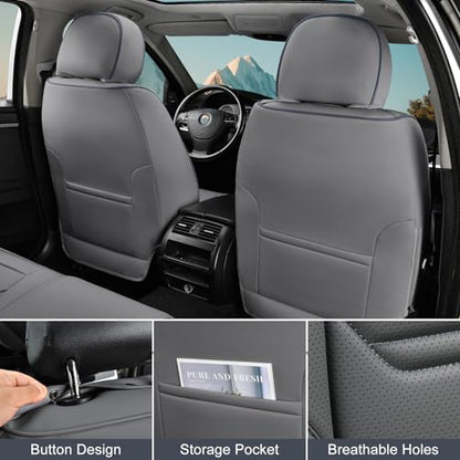 TIEHESYT Gray Car Seat Covers Full Set, Breathable Leather Automotive Front and Rear Seat Covers & Headrest for Reduce the Driving Fatigue, Compatible with Most Vehicles, Cars - color: Graceful Gray, size: Front Pair and Rear