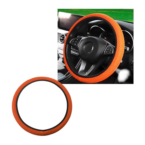 Wevdn Elastic Stretch Steering Wheel Cover, 15"×15" Microfiber Breathable Ice Silk Steering Wheel Protector, Anti-Slip Elastic Steering Wheel Cover for Men Women, Car Accessories (Orange) - color: Orange