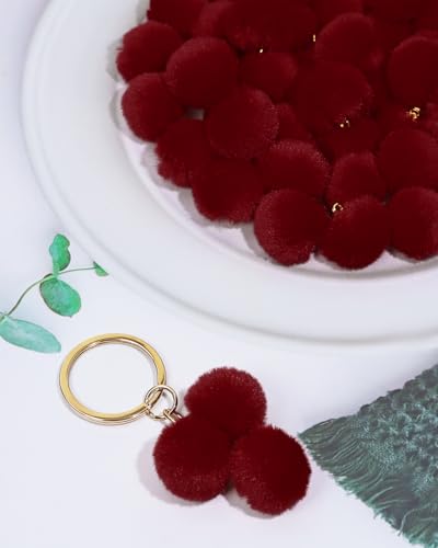 Tupalizy 50PCS Fluffy Pom Poms Charms Soft Fuzzy Faux Fur Puff Ball Pendant for Keychains Bracelets Earrings Jewelry Making Tassels Bags DIY Crafts Party Favors Gifts Accessories - color: Wine Red