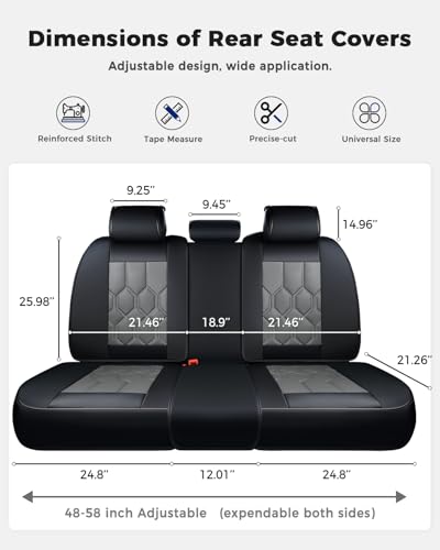 Huidasource Leather Car Seat Covers Full Set, Full Coverage Universal Fit for Most Cars SUVs Trucks, Easy Install with Velcro, Airbag Compatible, Retains Seat Functions & Cupholders, Black & Gray - color: FS: Black&Gray, size: Full Set