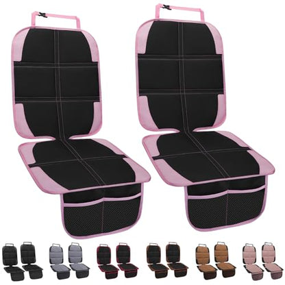 Child Car Seat Protector, 2 Pack with Mesh Pockets & Non-Slip Backing, 600D Durable (Pink, Standard) - color: Pink, size: Standard