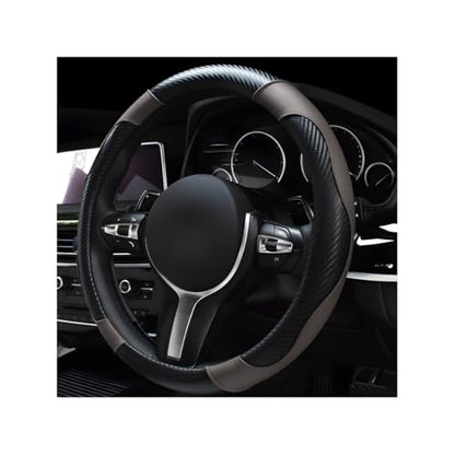 povtii Car Steering Wheel Cover, 15 Inch Leather Breathable Auto Steering Wheel Protector, Comfortable Non-Slip Vehicle Steering Wheel Covers, Universal Car Accessories (Gray, with Lining) - color: Gray, With Lining