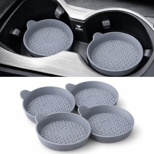 Car Cup Holder Coasters 4 Pack, Universal Silicone Cup Holder Insert, Non-Slip Cup Holder Liners, Waterproof Anti-Dust Cup Holder Accessories for Car Interior, Easy Clean (Grey) - color: gray
