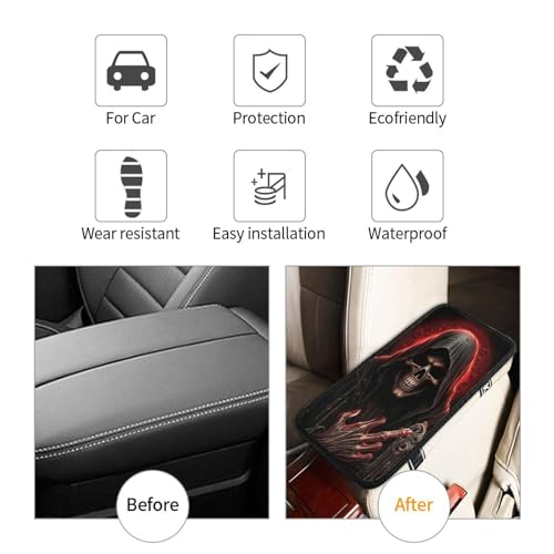 Universal Car Center Console Cushion Pad, Cool Red Skull Soft Waterproof Car Center Console Cover Auto Armrest Seat Box Cover Protector for Most Vehicle SUV Truck Car - color: Cool Red Skull