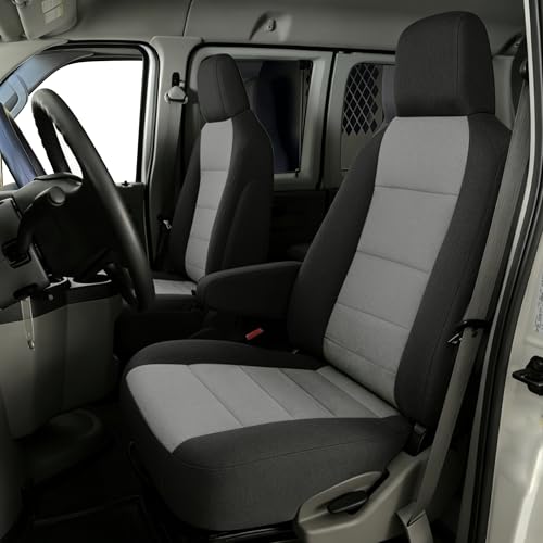 600D Waterproof Heavy Duty Oxford Fabric Front Seat Covers for Ford E150 E250 E350 2009-2023 High Back Bucket Seats, Scratch Resistant, Anti-Scuff, Wear-Resistant Protection-Black&Gray - color: Black&Gray-Heavyweight Laminated Fabric, size: for Ford E150-