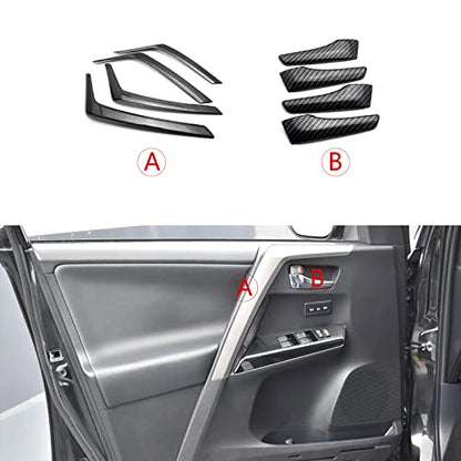x xotic tech Set Carbon Fiber Style Interior Door Handle & Door Armrest Pull Handle Accessories Cover Trim Combo Kit, Compatible with Toyota Rav4 2013-2018