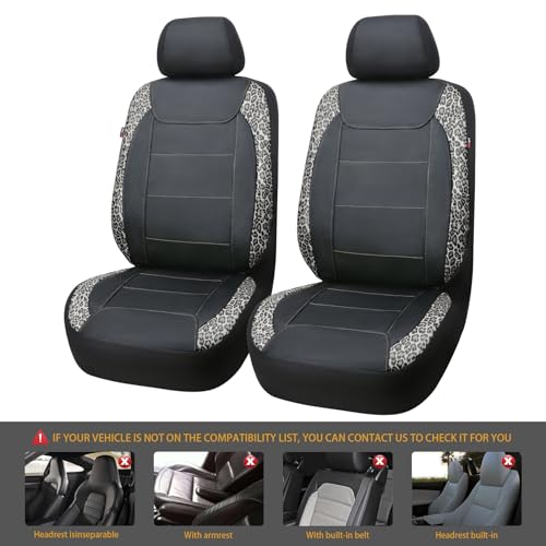 Flying Banner car seat Covers Faux Leather Waterproof Easy Clean Easy Installation (Leopard Gray Leather Black, 2 Fronts) - color: Leopard Gray Leather Black