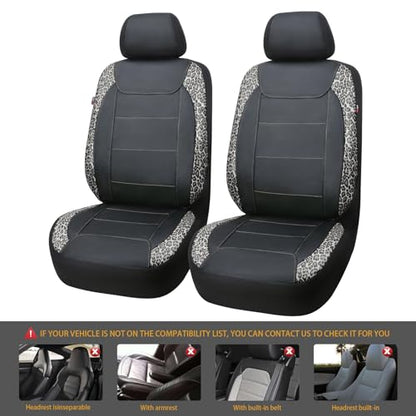 Flying Banner car seat Covers Faux Leather Waterproof Easy Clean Easy Installation (Leopard Gray Leather Black, 2 Fronts) - color: Leopard Gray Leather Black