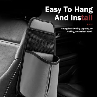 Car Hanging Tissue Holder, Strap-On Non-Slip Front and Back Seat Side Organizer with Mesh Net, Waterproof Leather Space Saving Car Cup Holder, Universal for Most Cars (Gray) - color: Gray