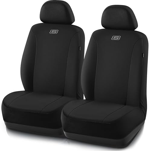 Skechers Seat Covers, Premium Breathable Polyester Seat Covers, Car Seat Covers Front Seats Airbag Compatible, Automotive Comfort for Most Cars, Vans, Trucks, SUVs (Two Front, Black) - color: Black and Black, size: Two Front