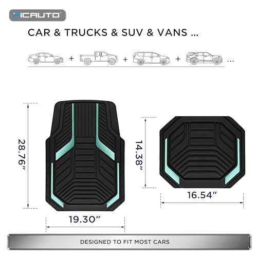 PIC AUTO Heavy Duty Rubber Floor Mats, Mint Aluminum Film Car Mats Set, Front and Rear Car Mats with Anti-Slip Backing, All Weather Protection, Trim-to-Fit for Automotive SUV, Sedan, Van - color: Mint