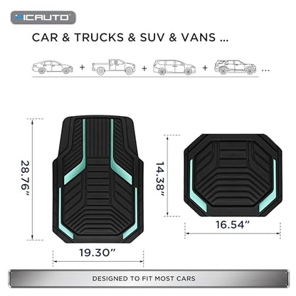 PIC AUTO Heavy Duty Rubber Floor Mats, Mint Aluminum Film Car Mats Set, Front and Rear Car Mats with Anti-Slip Backing, All Weather Protection, Trim-to-Fit for Automotive SUV, Sedan, Van - color: Mint