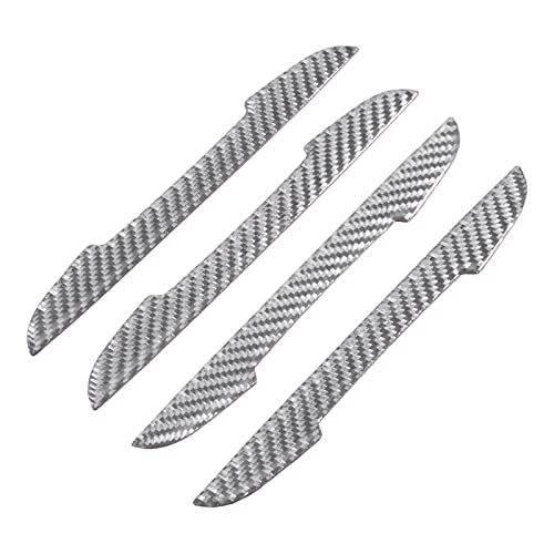 4Pcs Universal Real Carbon Fiber with 2mm Twill Woven Texture Door Edge Guard Paint Scratch Bumper Protector Anti Door Slam Silver Protective Pad Sticker Film for SUV Truck