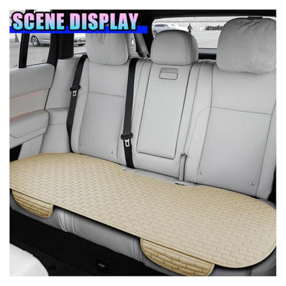 Car Rear Seat Cover, Comfortable Linen Automotive Seat Pad with Storage Pocket, Anti-Slip Breathable Vehicle Seats Protection Mat, Universal Car Bench Seats Pad for SUV, Truck (Beige-L) - size: Beige-L