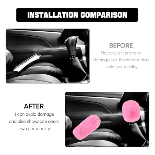 Hovom 2PCS Fluffy Car Gear Shift Knob Cover & Handbrake Cover, Soft Plush Hand Brake Handle & Gear Shift Cover for Women Girls, Universal Comfortable Warm Furry Car Accessories (Pink)
