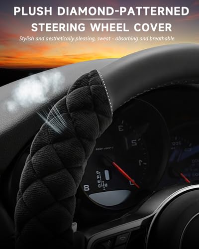 Cxtiy Universal Car Steering Wheel Cover Fluffy Winter Plush Steering Wheel Cover (A-Black) - color: A-black