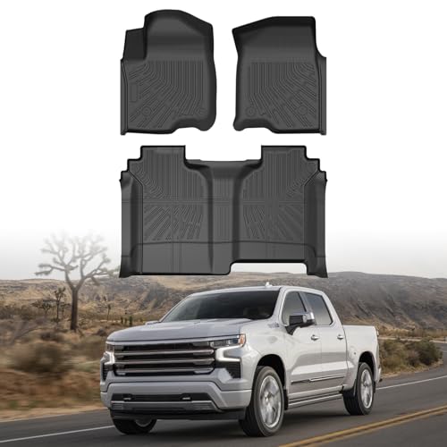 Cartist Floor Mats for 2019-2026 Chevy Silverado/GMC Sierra 1500, 2020-2026 2500 HD/3500 HD Crew Cab, All Weather Floor Liners for Silverado Accessories, Heavy Duty TPE Car Mats, Car Accessories - size: 1)Chevy Silverado 1500 19+