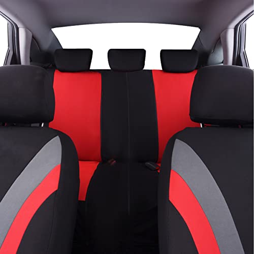 CAR PASS Line Rider Sporty Cloth 11PCS Universal Fit Car Seat Cover -100% Breathable with 5mm Composite Sponge Inside,Airbag Compatible,3zipper Bench(Full Set, Black and Red) - color: Black and Red, size: Full Set
