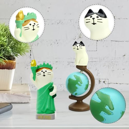 RAQWI Cute Mini Cat Holding the Torch Figurine Cute Cat Standing on Globe Figurine for Office, Home Decoration Perfect Cute Cat Gift for Cat Lovers - style: Globe