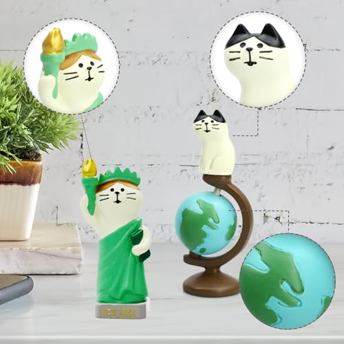 RAQWI Cute Mini Cat Holding the Torch Figurine Cute Cat Standing on Globe Figurine for Office, Home Decoration Perfect Cute Cat Gift for Cat Lovers - style: Globe