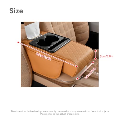 Car Armrest Pad, Universal Armrest Cushion Pad, Leather Armrest Box Pad - color: With cup holder, Orange