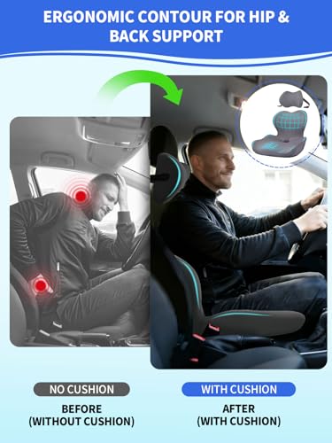 Nicecastle 3-in-1 Truck Seat Cushion Headrest Set Ergonomic Memory Foam Car Seat Cushion with Adjustable Straps Hip Back Head Support for Long Driving Semi Truck Car Office Wheelchair