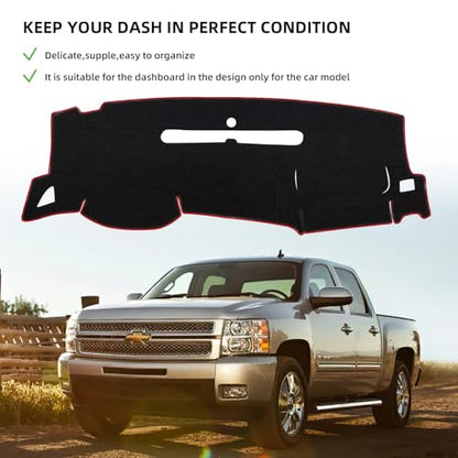 Dashboard Dash Cover Mat for Chevy Chevrolet Silverado 2007 2008 2009 2010 2011 2012 2013 Polyester Custom Fit Silverado Dash Mat Two Glove Boxes (Silverado 2007-2013, Red Trim, 2 Gloves) - size: Chevy Silverado 2007-2013 Red Border