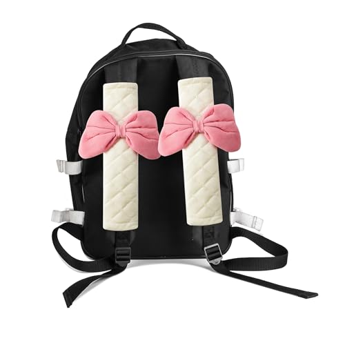 2-Pack Soft Seat Belt Covers Universal Car Shoulder Pad Cushions for Comfortable Driving & Bag Strap Protection Off-White Pink Large Bow - color: Pink Bow
