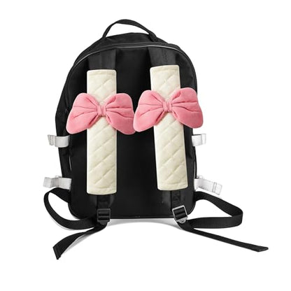 2-Pack Soft Seat Belt Covers Universal Car Shoulder Pad Cushions for Comfortable Driving & Bag Strap Protection Off-White Pink Large Bow - color: Pink Bow