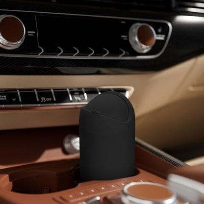 Car Trash Can with Lid, Portable Silicone Vehicle Cup Holder Dustbin Garbage Can, Compact Round Automobile Interior Rubbish Bin Garbage Container, Universal for RV Truck SUV (Black) - color: Black