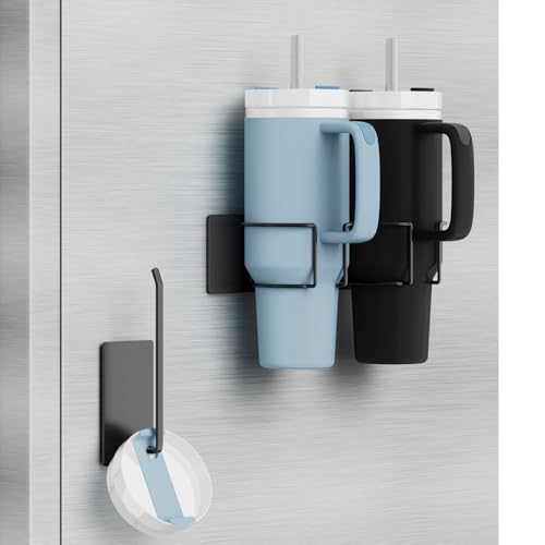 Magnetic Stanley Cup Holder for Refrigerator, Water Bottle Organizer for Stanley 40 oz with Tumbler Lid Organizer, Hanging Kitchen Organizers and Storage for Stanley Cup Accessories - size: 2 Tumblers+Lid Holder