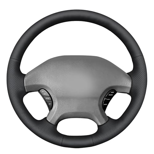 MEWANT Hand Stitch Steering Wheel Cover for Dodge Ram 1500 2002-2003 Dodge Ram 1500 Steering Wheel Wrap Truck Accessory - color: Black Faux Leather&Black Thread